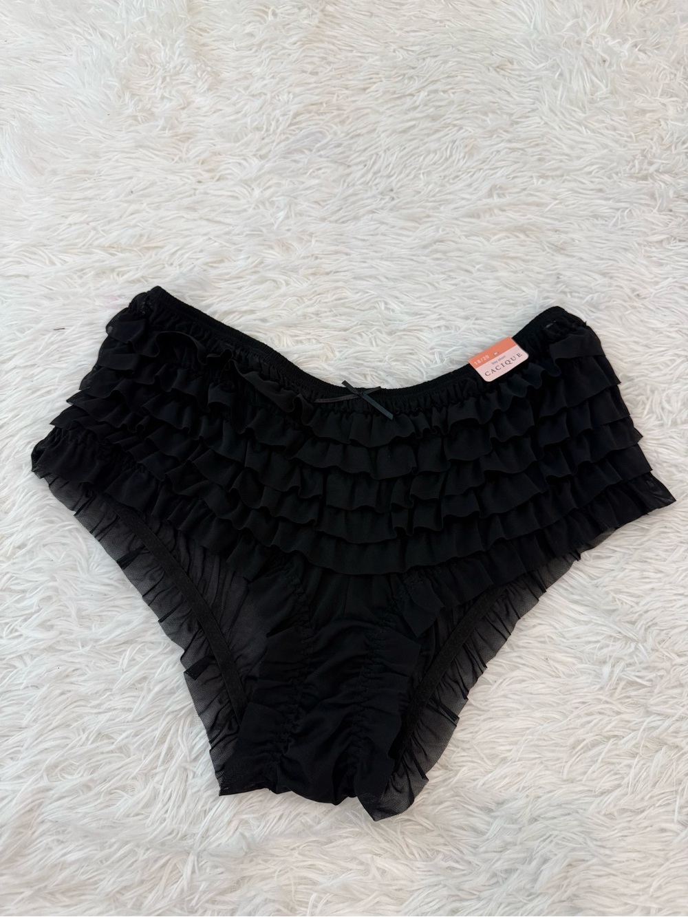 Cacique Black RUFFLED Body & Leg Holes Boy Short Rumba Panties Sz 18/20 NWT